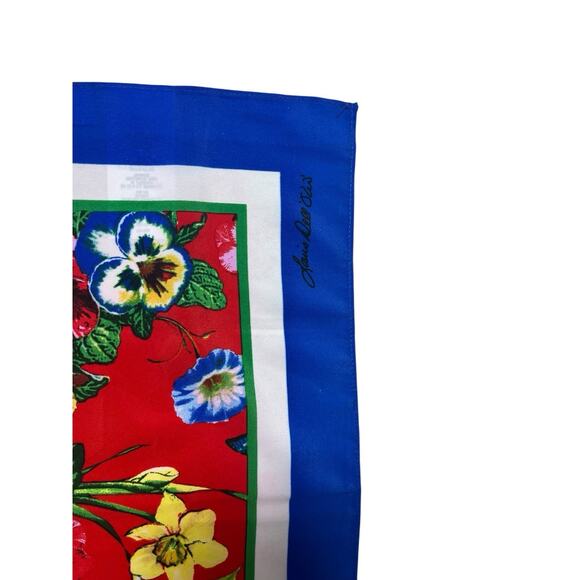 Linea Louis Dell'Olio Scarf Blue Red Floral Print Jac's Garden Square Spring - Picture 4 of 6